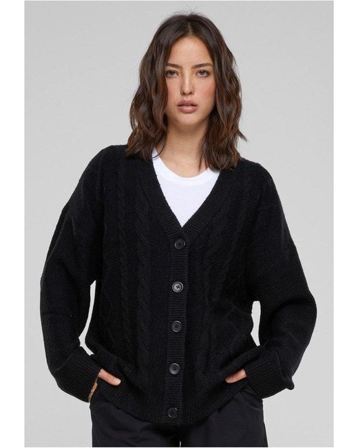 Urban Classics Black Hoodie Ladies Cabel Knit Cardigan