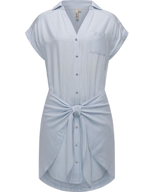 Ragwear Blue Blusenkleid Bahaya Stripe gestreiftes Sommerkleid mit Bindeband