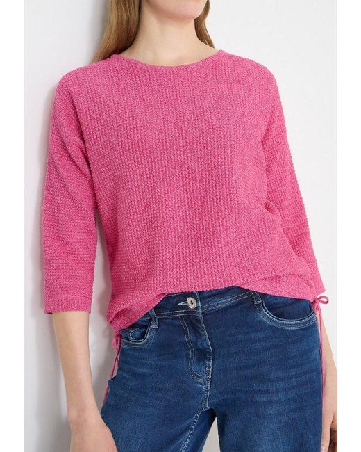 Cecil Pink 3/4 Arm-Pullover Mit Seitlicher Raffung Und Bindebändern