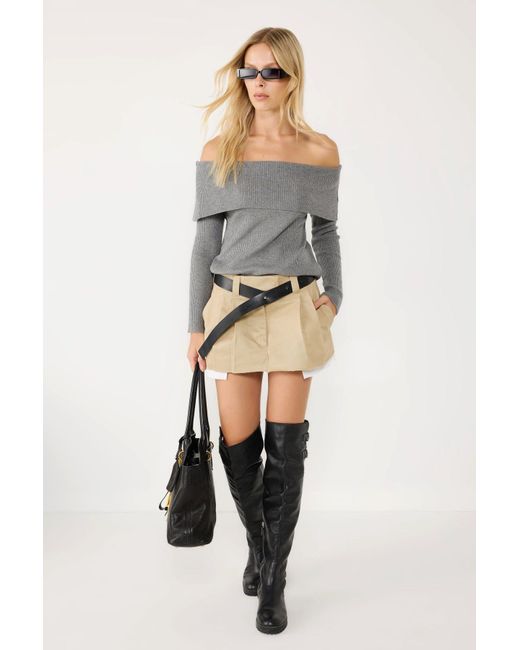 No Matter What Gray Boot-Ausschnitt Slim Fit Strickpullover