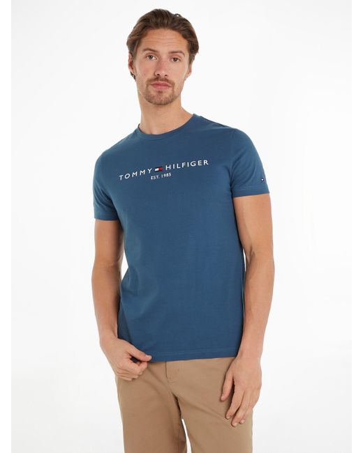 Tommy Hilfiger Hilfiger T-Shirt TOMMY LOGO TEE aus reiner, nachhaltiger Baumwolle in Blue für Herren