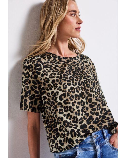 Street One Brown Druckbluse mit Leo-Print und seitlichem Bindenband