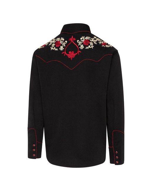 Stars & Stripes Langarmhemd Westernhemd Milton vorne und hinten bestickt in Black für Herren