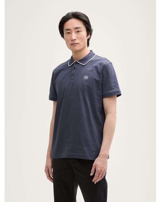 Tom Tailor Piqué Poloshirt mit Print in Blue für Herren