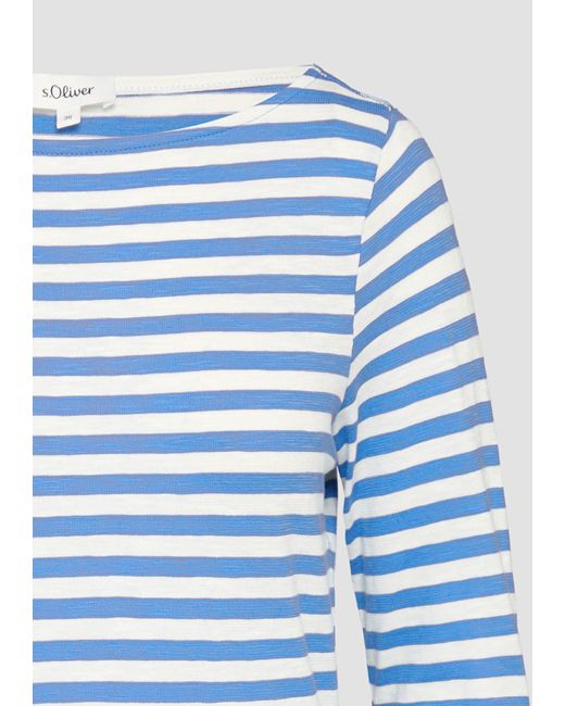 S.oliver Blue Geringeltes Langarmshirt aus Flammgarn mit U-Boot-Ausschnitt