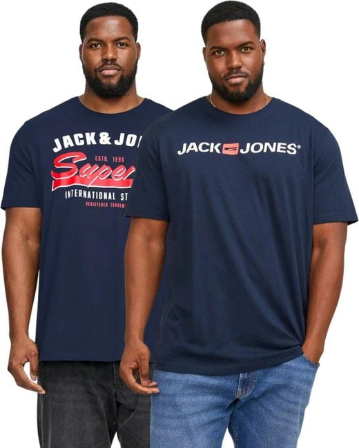 Jack & Jones Print-Shirt (2er-Pack) aus Baumwolle in Blue für Herren