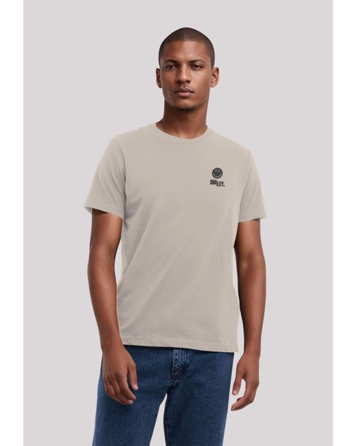F4NT4STIC Shirt Smiley Icon Split Wordmark dark Bestickt Premium Qualität in Natural für Herren