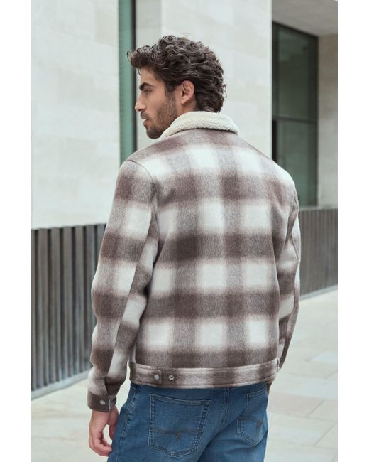 Next Blouson Karierte Trucker-Jacke mit Plüschfutter Wollanteil (1-St) in Gray für Herren