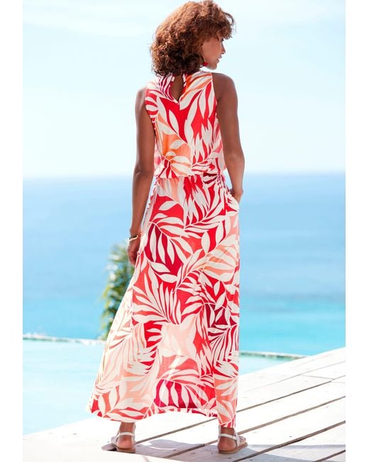 Lascana Red Maxikleid mit Alloverdruck und Schlitz, Jerseykleid, sommerlich-elegant