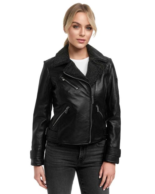 Tazzio Black Lederjacke F512 gefütterte Jacke mit coolen Zipper-Details & Reverskragen