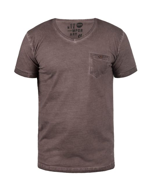 Solid V-Shirt SDTinny Kurzarmshirt mit Brusttasche in Brown für Herren