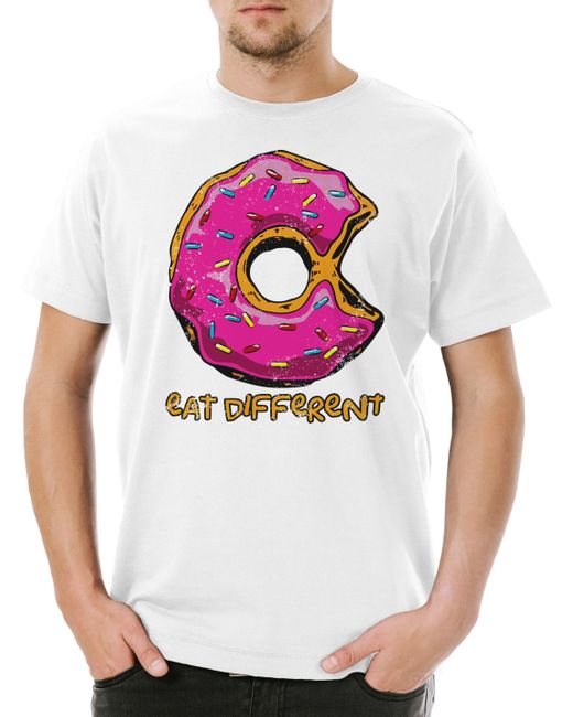 Urban Backwoods Print- Eat Different II T-Shirt Donut Fun Computer Think Anders Denken in Pink für Herren