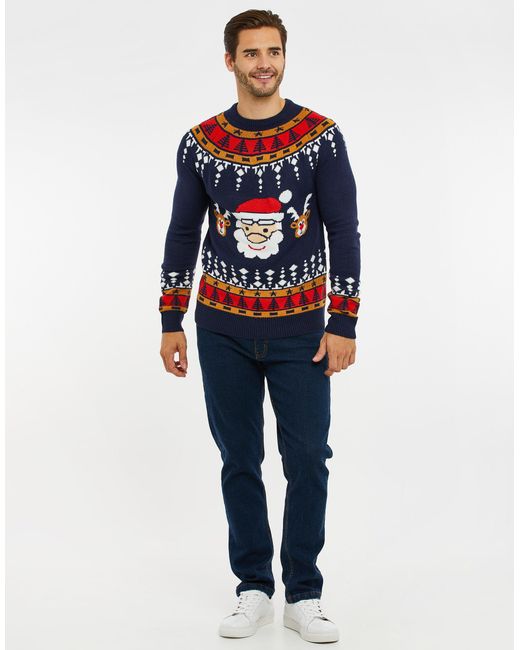 Threadbare Rundhalspullover THB Xmas Jumper Oslo (1-tlg) mit tollem Weihnachts-Motiv in Blue für Herren