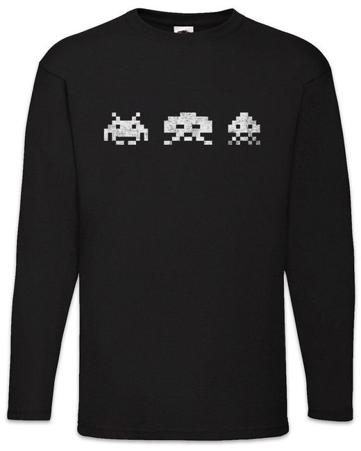 Urban Backwoods Langarmshirt Digital Invaders Langarm T-Shirt Spiel Arcade Game Retro Nerd Alien VG in Black für Herren