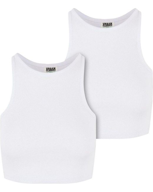 Urban Classics White T-Shirt Ladies Organic Cropped Rib Top 2-Pack