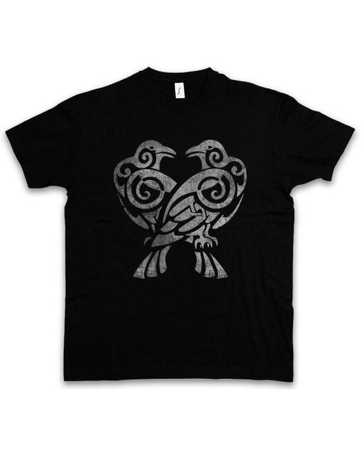 Urban Backwoods Print- Hugin And Munin IV T-Shirt Runen Runes Raben Walhalla Odin Thor in Black für Herren