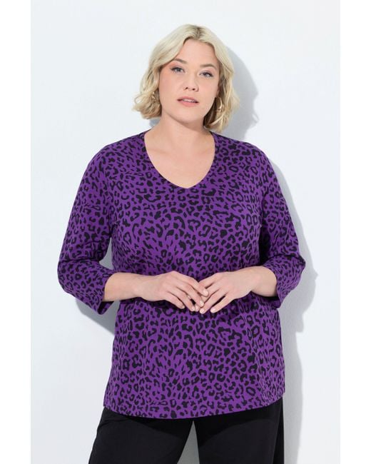 Ulla Popken Purple Longshirt T-Shirt A-Linie V-Ausschnitt 3/4-Arm