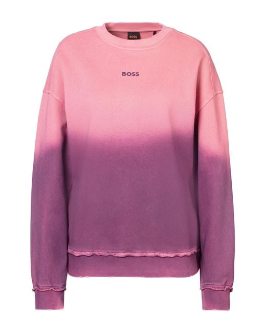 Boss Pink Sweatshirt C_Elaslogan_degradee im modischem Farbverlauf, ausgefranste Nähte