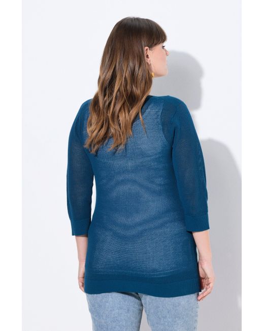 Ulla Popken Blue Strickpullover Pullover U-Boot-Ausschnitt 3/4-Arm Biobaumwolle