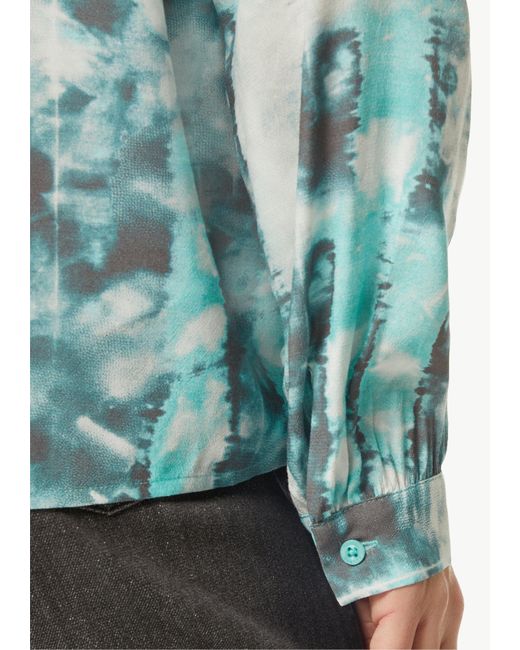 comma casual identity Blue Langarmbluse Satinbluse mit Zip-Ausschnitt Reißverschluss