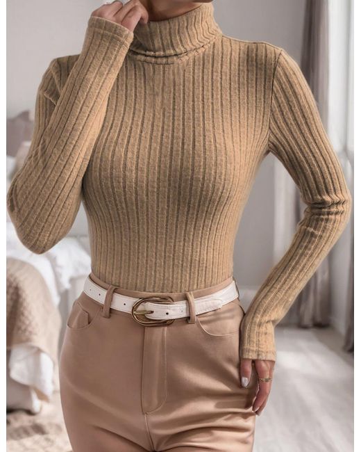 LUCKZON Gray Rollkragenpullover Rollkragen Langarmshirts mit Rippenmuster