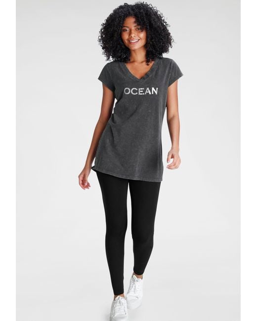 Lyst Longshirt (Set, Leggings Shirt 2-tlg) DE Schwarz | Sportswear Ocean in +