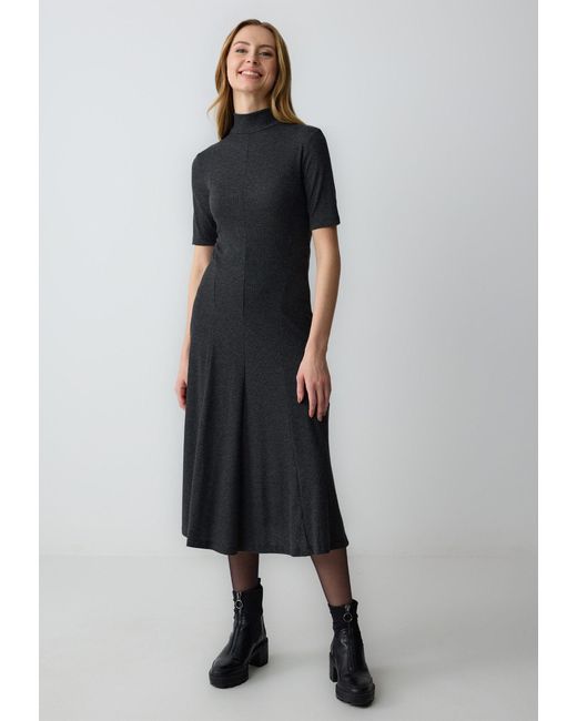 Jimmy Key Black Midikleid Mit Leopardenmuster Und Zweireihigem Kragen