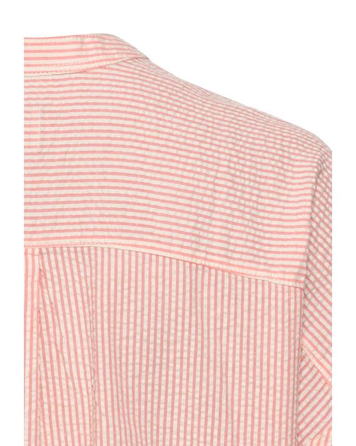 Camel Active Pink Kurzarmbluse Streifenbluse aus leichter Seersucker-Baumwolle
