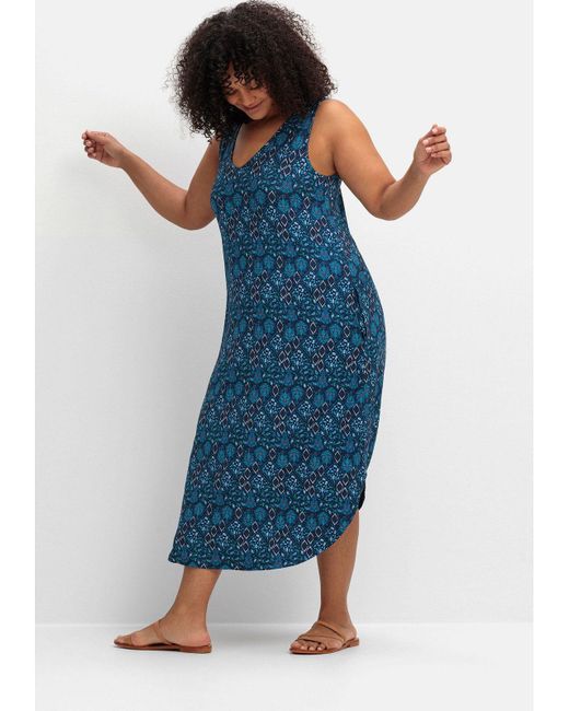 Sheego Blue Jerseykleid Große Größen mit Ornamentprint