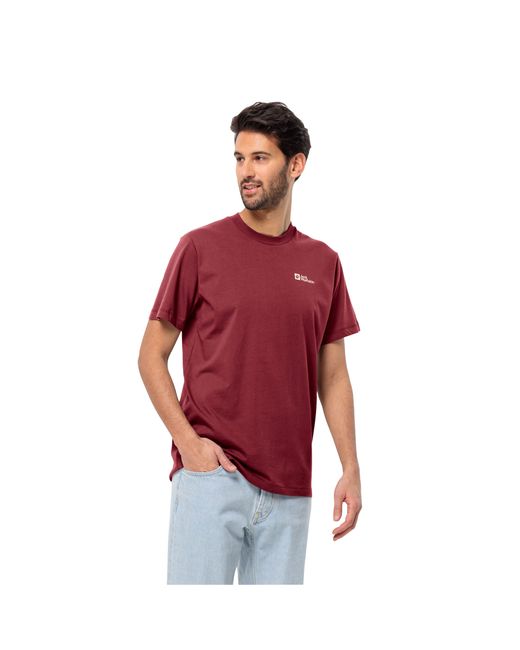 Jack Wolfskin ESSENTIAL M weiches, klassisches T-Shirt aus atmungsaktiver Bio-Baumwolle in Red für Herren