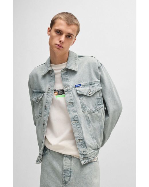HUGO Jeansjacke Dex mit BOSS Leder-Badge in Gray für Herren