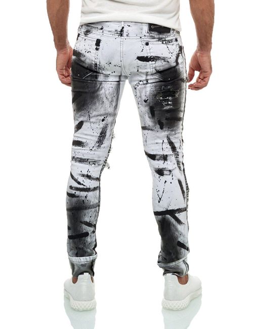 KINGZ Designer Jeans Slim-Fit mit Batik Waschung Weiß-Schwarz 36/34 in Multicolor für Herren