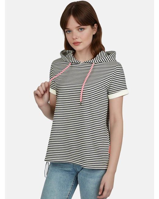 salzhaut Gray Kapuzenshirt Hoodie-Shirt Utkleien Kurzarm mit Streifen und Kordelzug am Bund