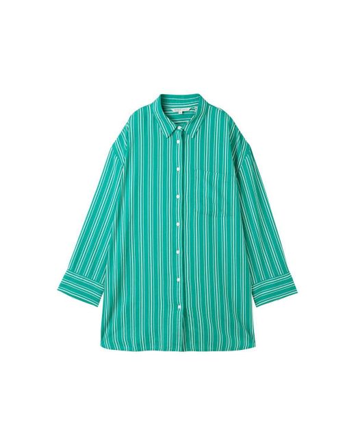 Tom Tailor Blusenshirt oversized linen shirt, green white vertical stripe