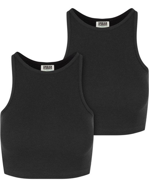 Urban Classics Black T-Shirt Ladies Organic Cropped Rib Top 2-Pack
