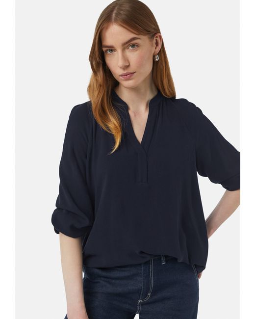 comma casual identity Blue Langarmbluse Viskosebluse mit Raglanärmeln Raffung