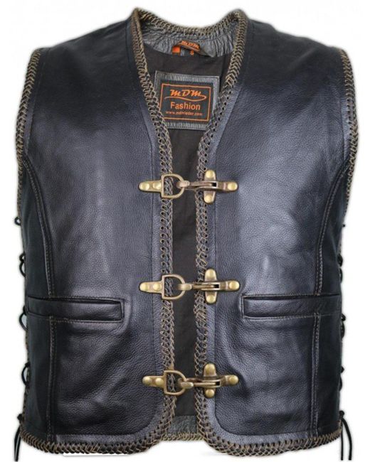 Md'M Biker Lederweste mit Messing Schnallen in Black für Herren