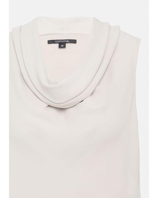 Comma, White Shirttop Top mit Wasserfall-Ausschnitt im Fabricmix