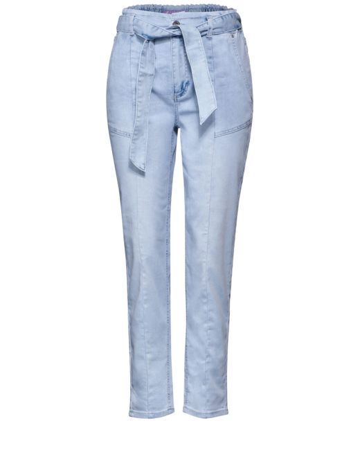 Street One Blue Loose-fit-Jeans mit Paperbag-Taille und Bindegürtel
