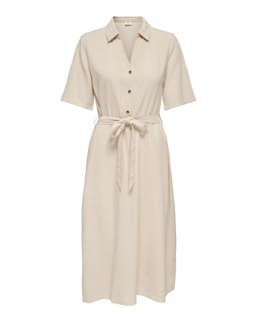 Jacqueline De Yong Natural Shirtkleid Klassisches Design mit Kragen und Bindegürtel