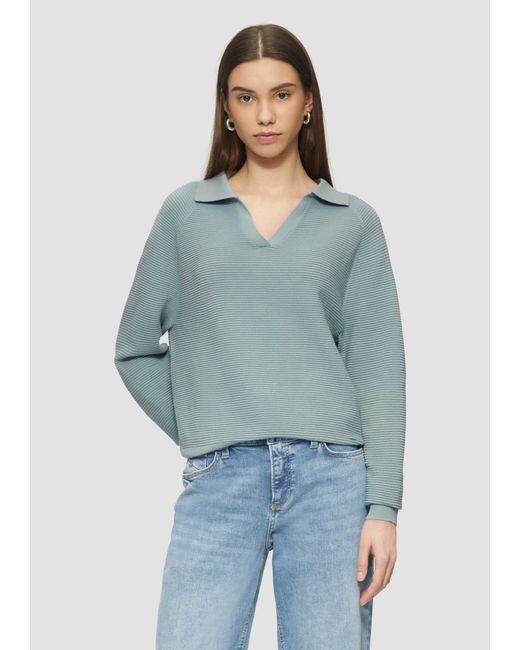 QS Blue Strickpullover Strukturierter Pullover mit Polokragen