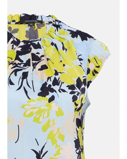 Comma, Blue Kurzarmbluse Gemusterte Satin-Bluse mit Raffung