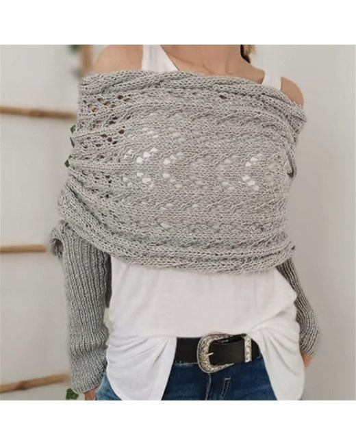 autolock Blue Strickponcho Multifunktionaler Schal mit Ärmeln,Gestrickter Zopf-Wickel