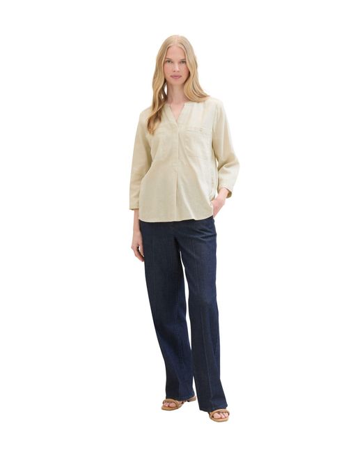 Tom Tailor White Blusentop easy shape blouse with linen