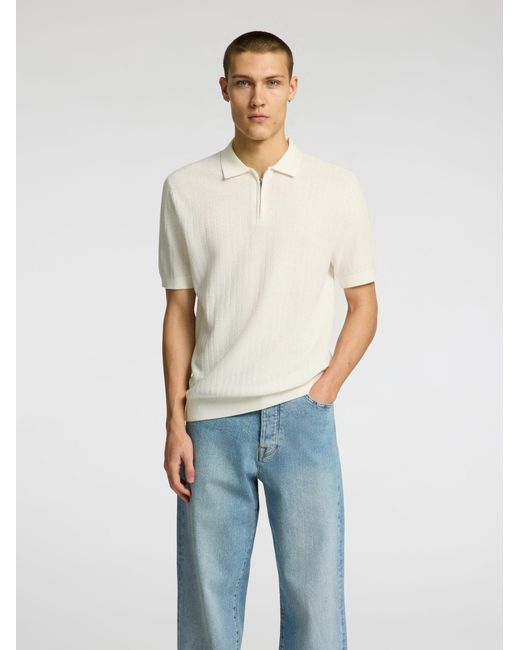 SELECTED Strickpullover SLHCRAN SS KNIT STRUCTURE ZIP POLO in White für Herren