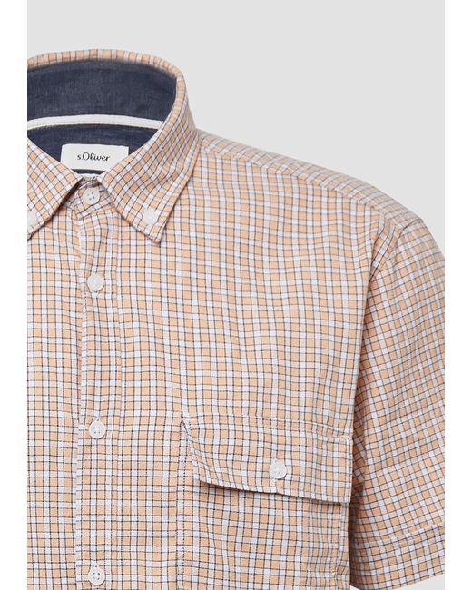 S.oliver Kurzarmhemd Regular Fit: Kariertes Hemd aus Baumwolle mit Button-Down-Kragen in Natural für Herren