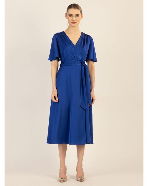 Apart Blue Midikleid us mattschimmerndem Satin