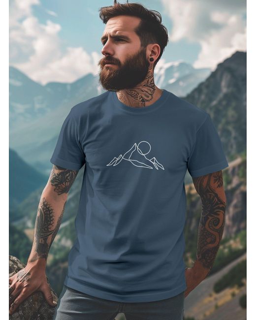 Neverless T-Shirt Berge Wandern Brustprint Aufdrucke Gebirge Outdoor mit Print in Blue für Herren