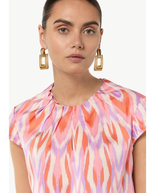 Comma, Pink Kurzarmbluse Bluse aus Satin Artwork