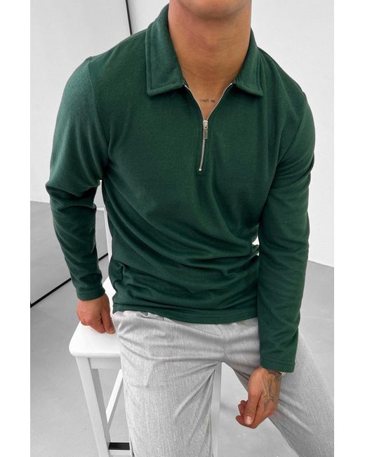OSSY HOMER Langärmeliges Poloshirt Mit Reißverschluss in Green für Herren